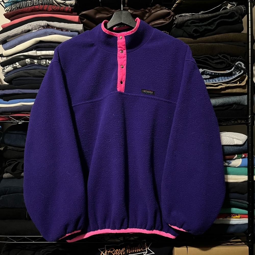 Vintage Nevada Men's Zip-Up Fleece Pullover - Purple with Pink Trim